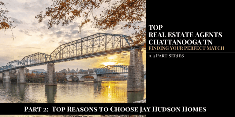 Header for the article Top Real Estate Agents Chattanooga with a photo of Downtown Chattanooga at sunset on the left half.