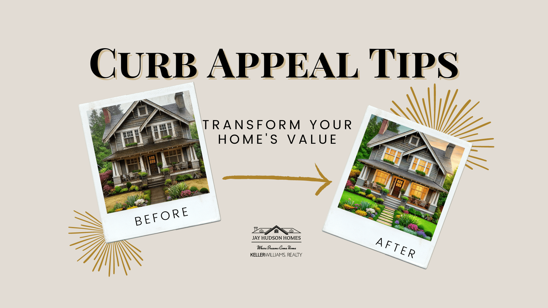 Curb Appeal Tips header includes before picture of home and after picture of home.